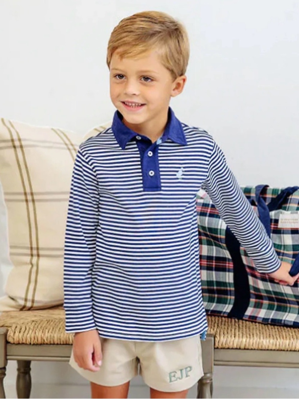 TBBC Prim & Proper Polo Long Sleeve Navy & White Striped